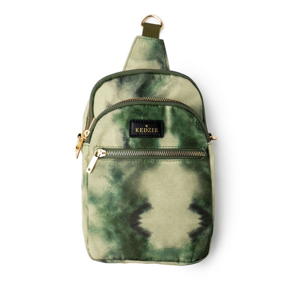 KEDZIE ROUNDTRIP CONVERTIBLE SLING CROSSBODY BAG PURSE OLIVE GREEN TIE DYE